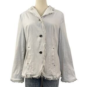 Jakett New York Cotton Blazer Jacket Off-White Long Sleeve Frayed Edge Size L